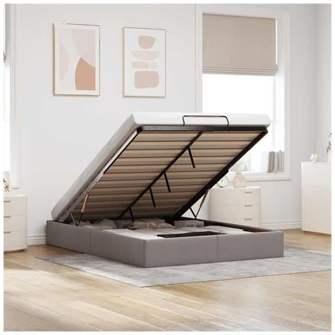 Struttura Letto Pouf Senza Materasso Tortora 140x190 Cm Tessuto - Foto 1