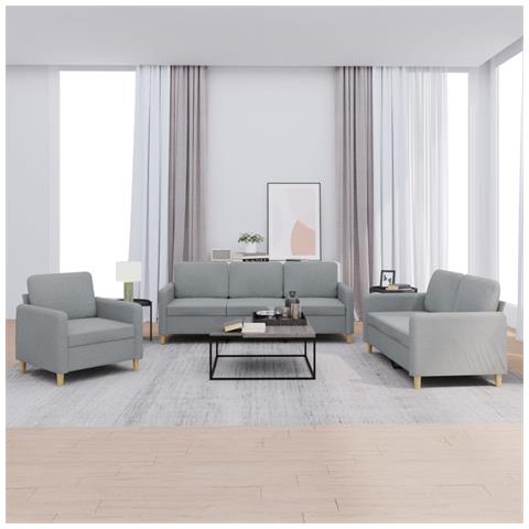Set Di Divani 3 Pz Con Cuscini Grigio Chiaro In Tessuto - Foto 1