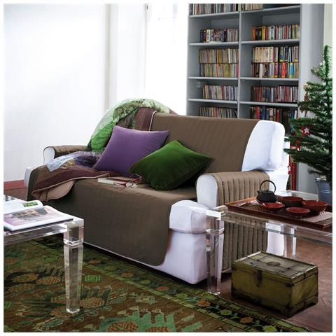 Copridivano Bicolor In Cotone Colore Marrone Misura 2 Posti - Foto 1