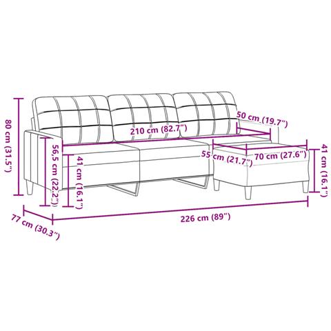 Divano a 3 Posti con Poggiapiedi Tortora 210 cm in Tessuto - Foto 7