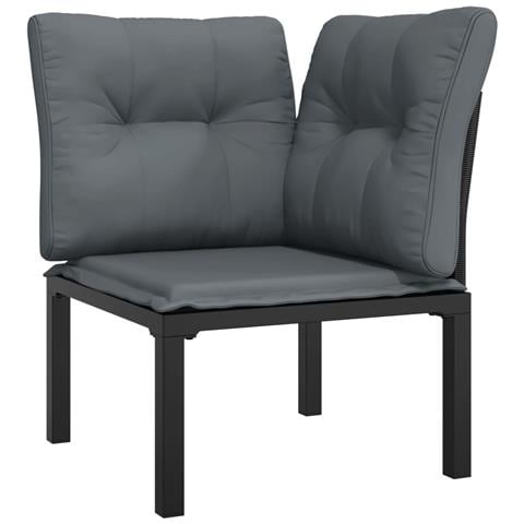 Poltrona Angolare Giardino con Cuscini Polyrattan Nero e Grigio - Foto 1