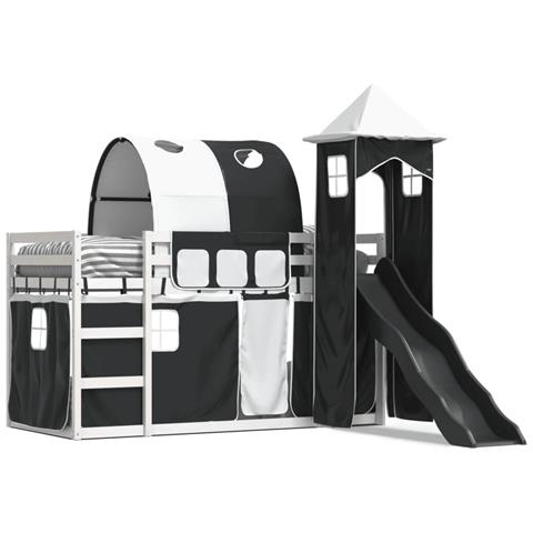 Letto a Castello con Scivolo e Tende Bianco e Nero 90x200 cm - Foto 1