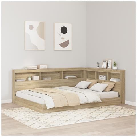 Letto con Libreria Rovere Sonoma 140x200 cm Legno Ingegnerizzato - Foto 2