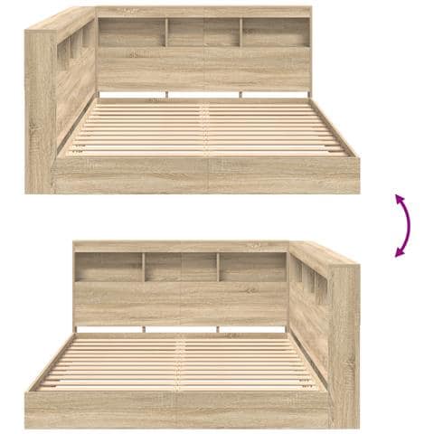 Letto con Libreria Rovere Sonoma 140x200 cm Legno Ingegnerizzato - Foto 9
