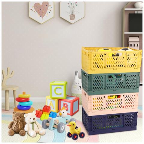 Cesti Portaoggetti Pieghevoli In Plastica 4 Pezzi 30x20x12 Cm Colorati - Foto 2