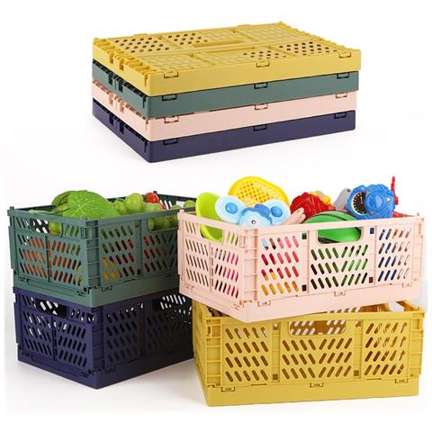 Cesti Portaoggetti Pieghevoli In Plastica 4 Pezzi 30x20x12 Cm Colorati - Foto 1