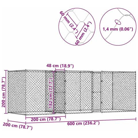 Gabbia per cani Argento 600 x 200 x 200 cm Acciaio zincato - Foto 9