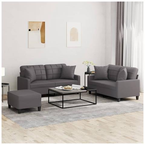 Set di Divani 3 pz con Cuscini Grigio in Similpelle - Foto 2