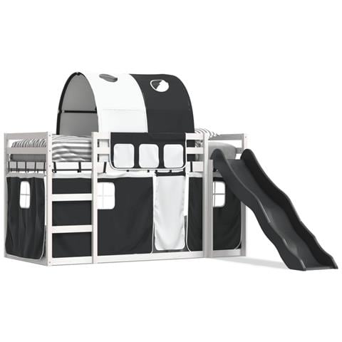 Letto a Castello con Scivolo e Tende Bianco e Nero 80x200 cm - Foto 1