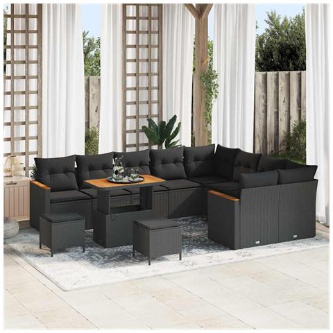 Set Divano da Giardino con cuscino 12 pcs Nero Poly Rattan - Foto 2