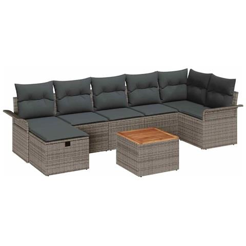 Set Divano da Giardino con cuscino 8 pcs Grigio Poly Rattan - Foto 1