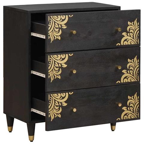 Credenza Nero 60 x 33 x 75 cm Legno di mango massello - Foto 1