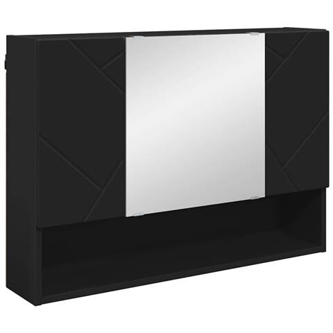 Mobiletto per specchio da bagno con porta Nero 80 x 17 x 55 cm - Foto 1