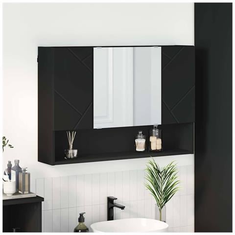 Mobiletto per specchio da bagno con porta Nero 80 x 17 x 55 cm - Foto 2