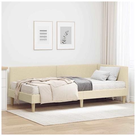 Struttura Letto Angolare con Materasso 2 pcs Crema Tessuto - Foto 2