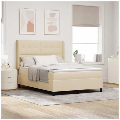 Letto a molle con materasso Crema 140 x 200 cm Tessuto - Foto 2