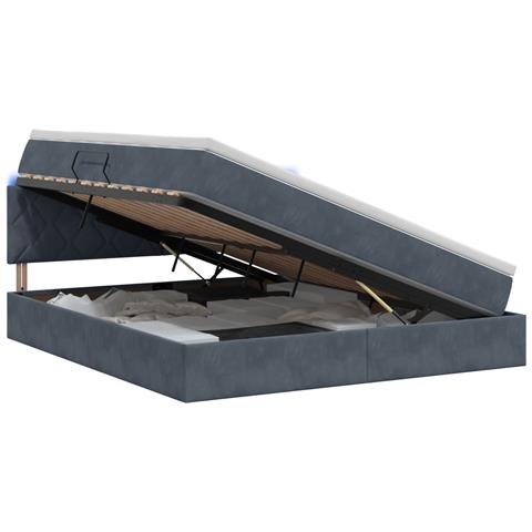 Letto con contenitore LED e materasso Grigio Scuro 160 x 200 cm - Foto 1