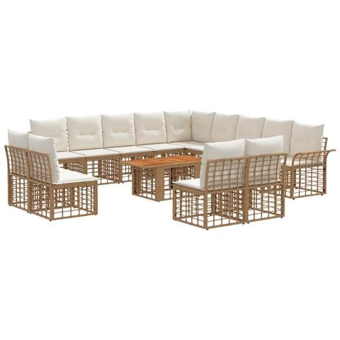 Set Divano da Giardino 14 pz Naturale e Bianco Crema polyrattan - Foto 1