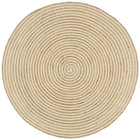 Tappeto Lavorato A Mano In Juta Stampa A Spirale Bianco 120 Cm - Foto 1