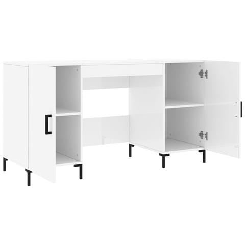 Scrivania Bianco Lucido 140x50x75 Cm In Legno Multistrato - Foto 10