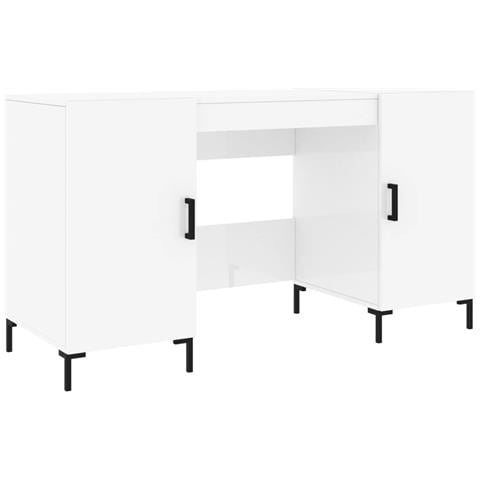 Scrivania Bianco Lucido 140x50x75 Cm In Legno Multistrato - Foto 1
