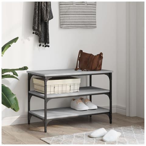 Panca Porta Scarpe Grigio Sonoma 70x38,5x49cm Legno Multistrato - Foto 3