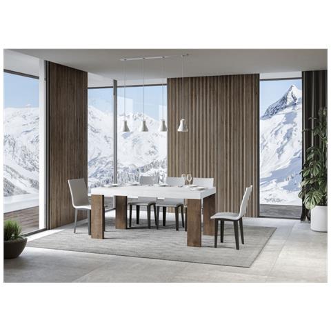 Tavolo Allungabile 90x160/264 Cm Roxell Mix Piano Bianco Frassino - Gambe Noce - Bianco Frassino /noce - Foto 1