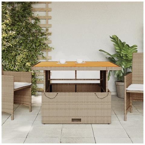 Tavolo Da Giardino Beige 110x110x71cm Polyrattan E Legno Acacia - Foto 3