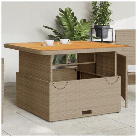 Tavolo Da Giardino Beige 110x110x71cm Polyrattan E Legno Acacia - Foto 1
