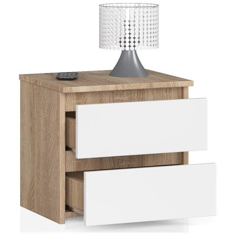 Comodino CL2, 2 cassetti, 40x35x40 cm, Colore Sonoma Quercia e Bianco - Foto 2