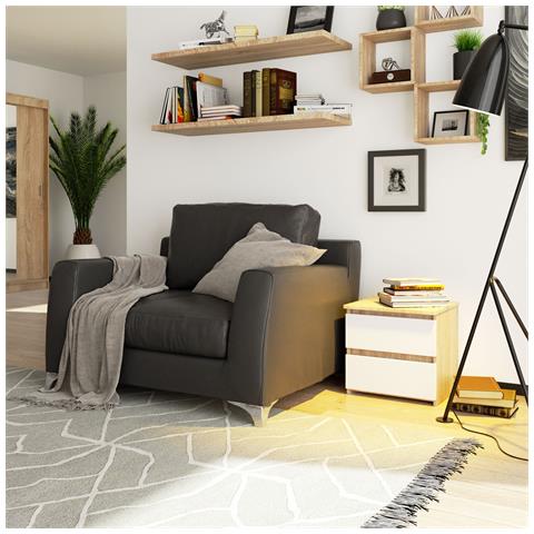 Comodino CL2, 2 cassetti, 40x35x40 cm, Colore Sonoma Quercia e Bianco - Foto 5