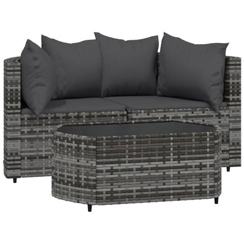 Set Divani Da Giardino 3 Pz Con Cuscini In Polyrattan Grigio - Foto 1