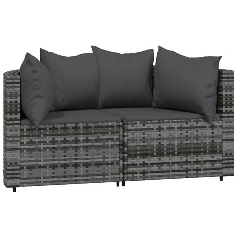 Set Divani Da Giardino 3 Pz Con Cuscini In Polyrattan Grigio - Foto 2