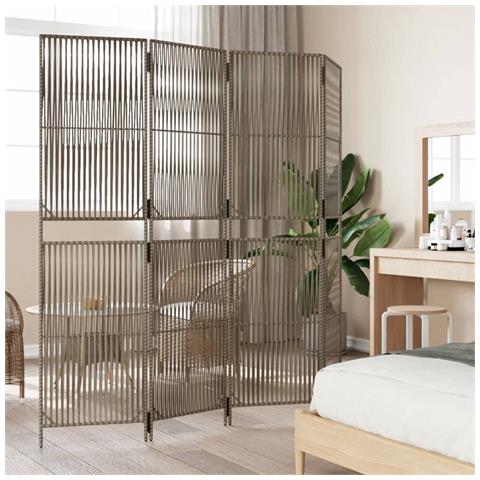 Divisorio per Ambienti a 4 Pannelli Grigio in Polyrattan - Foto 3