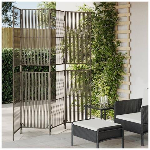 Divisorio per Ambienti a 4 Pannelli Grigio in Polyrattan - Foto 1