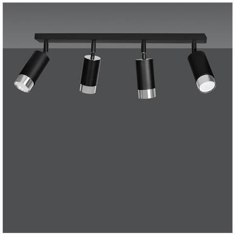 Lampada A Soffitto Hiro - Nero, Cromo - Acciaio Verniciato A Polvere - 60x19x6 Cm - Foto 2