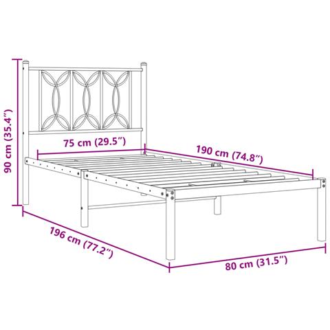Giroletto Con Testiera In Metallo Nero 75x190 Cm - Foto 2