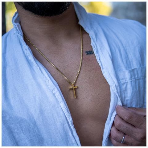 Collana Da Uomo In Acciaio Collana Da Uomo In Acciaio Inossidabile A Sospensione, Croce Della Bibbia Gesù - Colore Oro - Lunghezza 60cm - Regalo Perfetto Per Natale [trust] - Foto 2