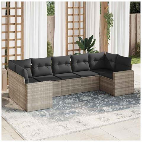 Set Divani da Giardino 7pz con Cuscini Grigio Chiaro Polyrattan - Foto 3