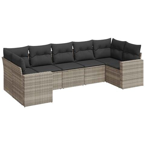 Set Divani da Giardino 7pz con Cuscini Grigio Chiaro Polyrattan - Foto 1