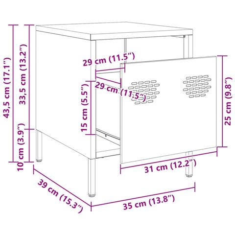 Comodino Verde Oliva 35x39x43,5 Cm In Acciaio - Foto 2