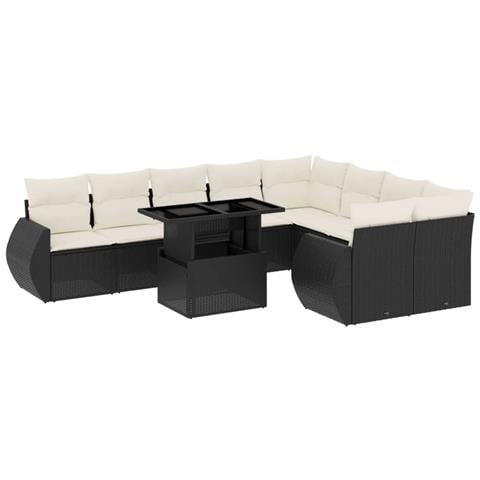 Set Divani Da Giardino 10pz Con Cuscini In Polyrattan Nero - Foto 2