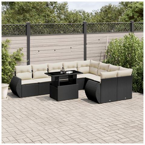 Set Divani Da Giardino 10pz Con Cuscini In Polyrattan Nero - Foto 1