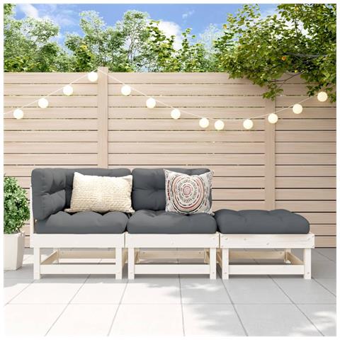 Set Salotto Da Giardino 3 Pz Bianco In Legno Massello Di Pino - Foto 1