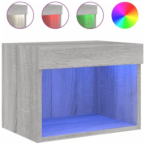 Comodino Con Luci Led A Parete Grigio Sonoma - Foto 2