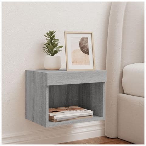 Comodino Con Luci Led A Parete Grigio Sonoma - Foto 3