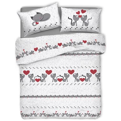 Copripiumino Sacco Piumone Pensieri Delicati Cotone Disegno Gattini Singolo Rosso - Foto 1