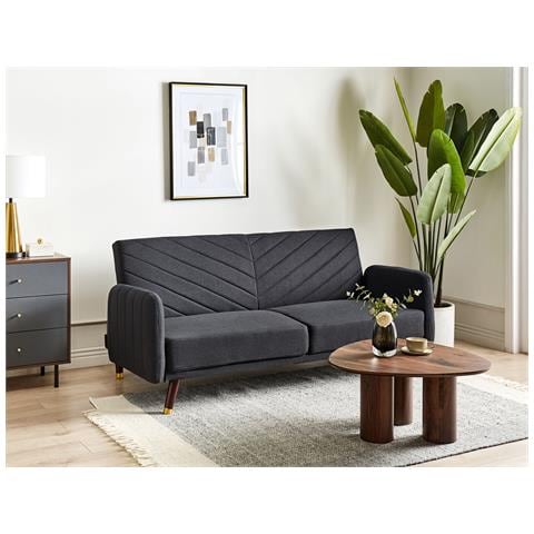 Divano Letto 3 Posti Senja Lino Sintetico Nero - Foto 1