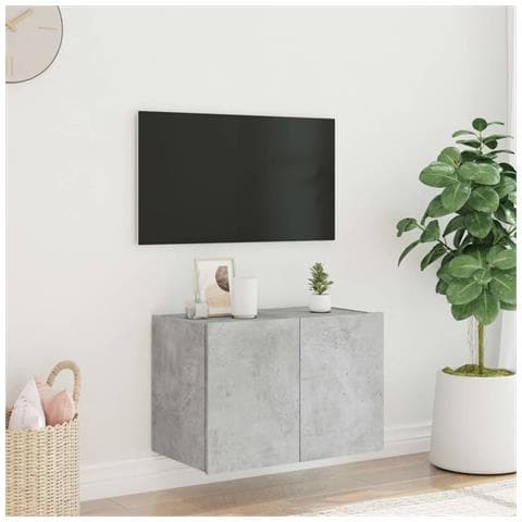 Mobile TV a Parete con Luci LED Grigio Cemento 60x35x41 cm - Foto 10