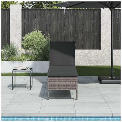 Lettino Prendisole con Cuscino Grigio 55x200x44cm in Polyrattan - Foto 1